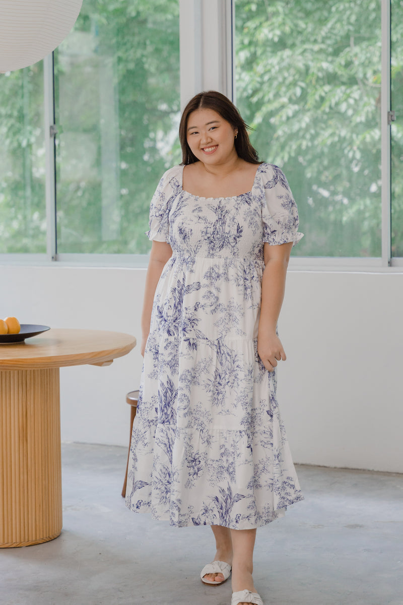 lpa ophelia midi dress Plus Size Ophelia Printed Smocked Midi