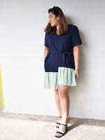 Load image into Gallery viewer, Plus Size Drophem Dress in Navy Mint
